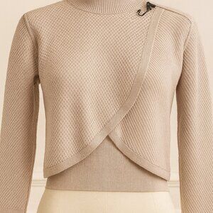Express Taupe Wrap-Front Knit Sweater – Women’s M